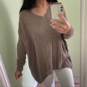 Mocha Brown Hi-Low Thin Knit Sweater